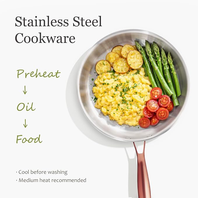 CAROTE 8"+10" Stainless Steel Frying Pan Set, Non-Toxic PTFE & PFOA Free Fry - Image 3