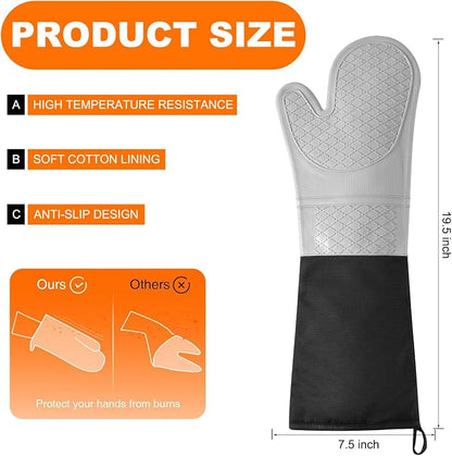 Extra Long Silicone Oven Mitts, Heat Resistant Oven Gloves - Image 2