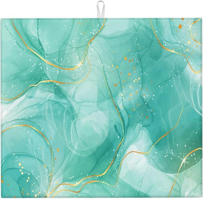 Teal Gold Marble Dish Drying Mat by Unknown
