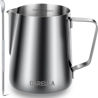 Milk Frothing Pitcher, 15oz Stainless Steel Milk Frother Cup Steaming Pitcher by Careula