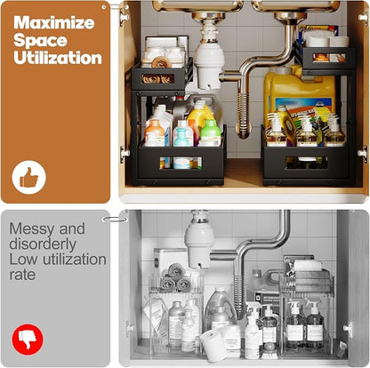 2-Pack 20.47"Deep Under Sink Organizer And Storage, 2-Tier L-Shaped Pull Out - Image 8