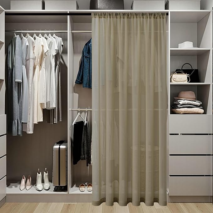 Tollpiz Sheer Door Curtains Closet Linen Textured Curtains Sheer Doorway Light - Image 3