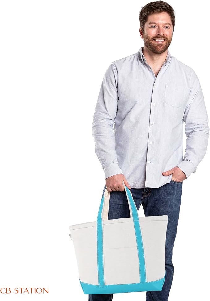 CB STATION Medium Classic Canvas Tote Bag for Women, Top Zipper Closure, Outer Pocket, Daily Essentials, Groceries, Traveling