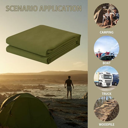 FoundGo Canvas Tarp 4x4ft Heavy Duty Waterresistant Tarps with Grommets, UV Resistant, 22 Mil Tarpaulin,14 oz Durable Cloth Covers for Car, Roof, Boat, Camp, Canopy, Woodpile with Ropes-Moss