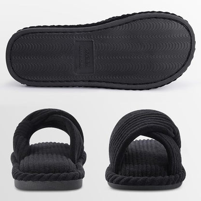 Evshine Summer House Slippers for Women Corduroy Cross Bow Indoor Slippers Open - Image 5