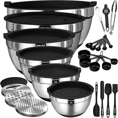 Thickened Heavy-Duty 26pcs Stainless Steel Bowl, Mixing Bowl Set by UmiteChef