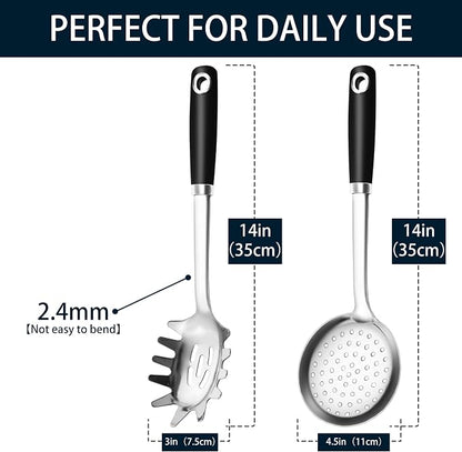 18/0 Stainless Steel Spaghetti Spoon & Slotted Spoon - Image 2