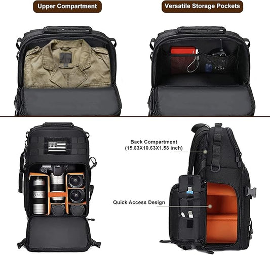 MOSISO Camera Backpack, DSLR/SLR/Mirrorless Tactical Camera Bag Case with Laptop Compartment Compatible with Canon/Nikon/Sony, Black