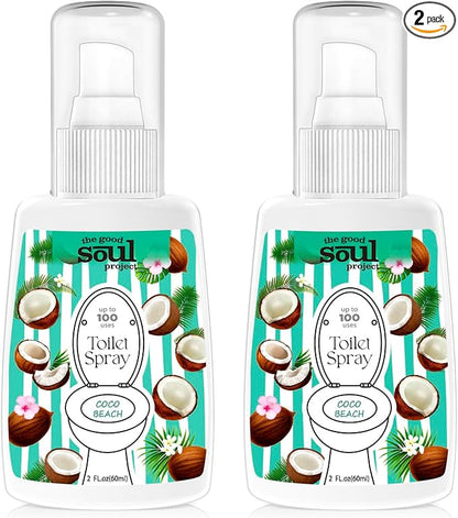 Toilet Spray, Coco Beach, Bathroom Odor Eliminator, Travel Size Air Freshener by THEGOODSOULPROJECT