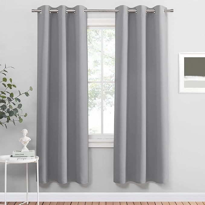 PONY DANCE Sliver Grey Curtains for Living Room - Grommet Thermal Insulated Room Darking Curtain for Bedroom, Set of 2 Panels, 42 x 72 inch