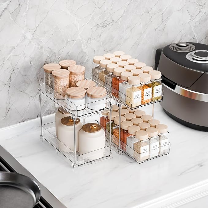 Yieach 2 Pack 2 Tier Vertical Spice Rack Pull Out, 10.4'' Deep Narrow Slide Out - Image 9