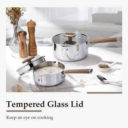 CAROTE1.5Qt & 3Qt Stainless Steel Saucepan Set, Triple Ply Stainless Steel Pot - Image 5