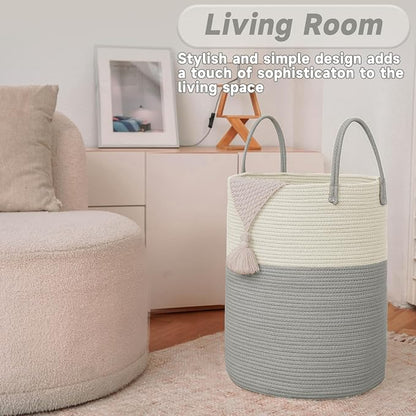 Large Woven Laundry Basket Hamper, 60L Cotton Rope Storage Bin - Image 3