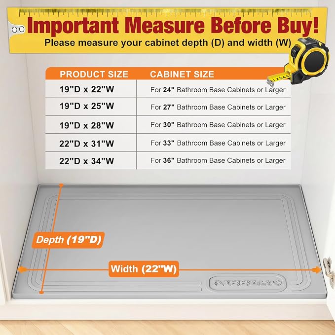 Aisslro Under Sink Mat 28" X 19", Waterproof Silicone Under Sink Mats - Image 2