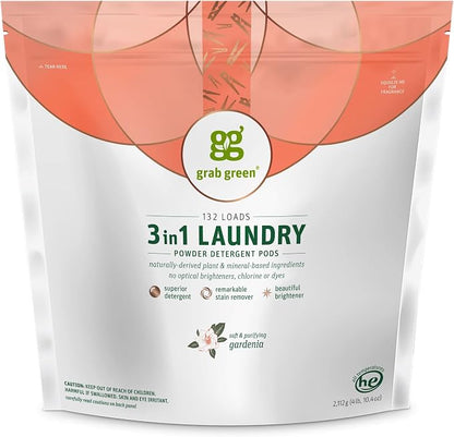 Grab Green 3-in-1 Laundry Detergent Pods, Gardenia Scent, Plant and Mineral by GrabGreen