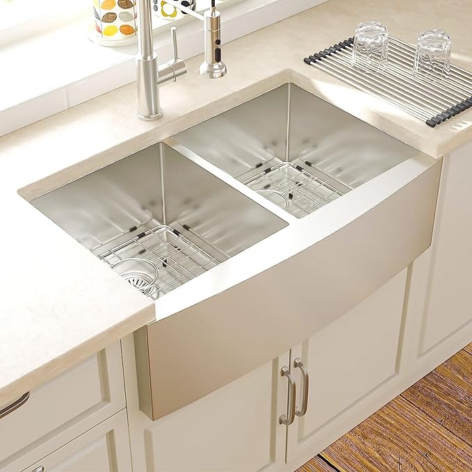 36 Farmhouse Sink Stainless Steel - Lordear 36 inch Kitchen Sink Double Bowl 50/50 Stainless Steel 16 Gauge Apron