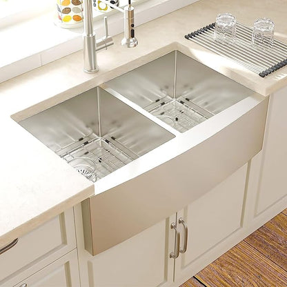 36 Farmhouse Sink Stainless Steel - Lordear 36 inch Kitchen Sink Double Bowl 50/50 Stainless Steel 16 Gauge Apron