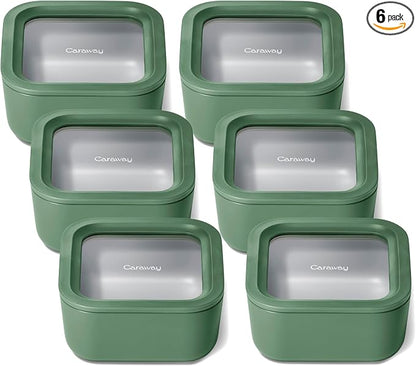 Caraway 6pc Glass Food Storage Set – 4.4 Cup Food Containers by Caraway
