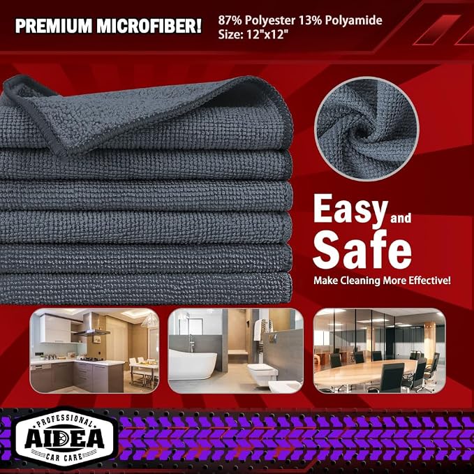 AIDEA Microfiber Cleaning Cloth Grey 10PK, Micro Fiber Cloth - Image 6