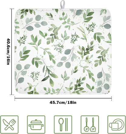 Spring Summer Sage Green Leaves Dish Drying Mat 16 x 18 Inch Spring Eucalyptus - Image 2