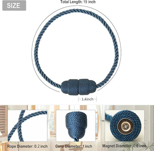 Magnetic Curtain Tiebacks Rope Tie Backs 6 Pack Curtains Holders - Image 2