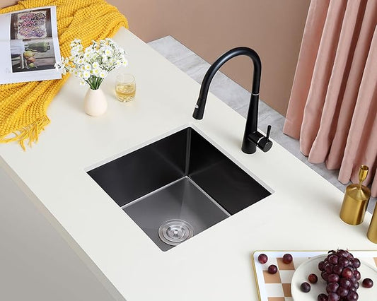 Black 18 inch Undermount Kitchen Sink - TSIBOMU 18 Gauge Stainless Steel 9" Deep Single Bowl Basin Undermount Kitchen Bar Sink, D18"xW18"xH9"