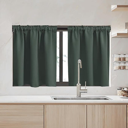 RYB HOME Dark Green Small Blackout Window Curtains - Image 2