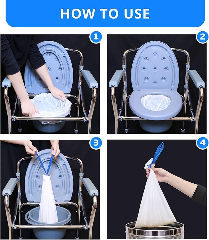 Disposable Potty liners - 50, Bed side commode Liners, Portable Toilet Bag, Potty Bags for Portable Toilet, Potty Chair Liners, Toilet Liners, Commode Bags - Leak Proof & Odorless