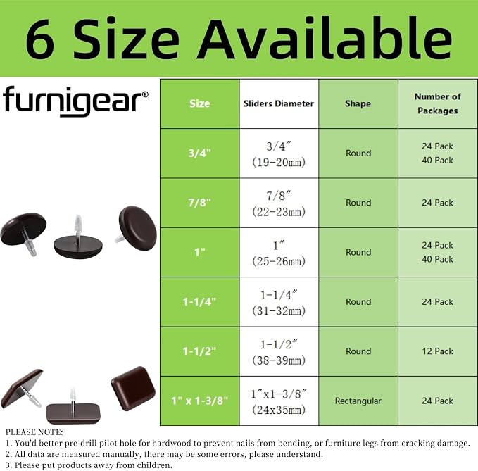 Furniture Glides Sliders-Furnigear PTFE Chair Leg Movers Sliders - Image 3
