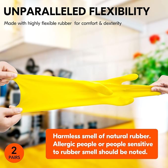Vgo... 2-Pairs Reusable Household Gloves, Rubber Dishwashing gloves, Extra - Image 4