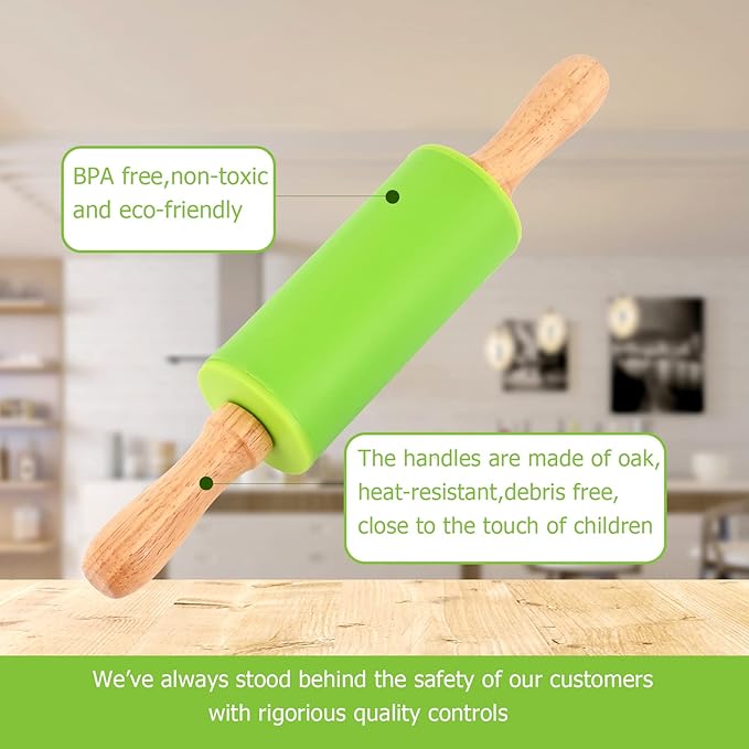 Mini Silicone Rolling Pin for Kids, Non-stick Surface Wood Handle, 9 Inch 8 Pack - Image 2