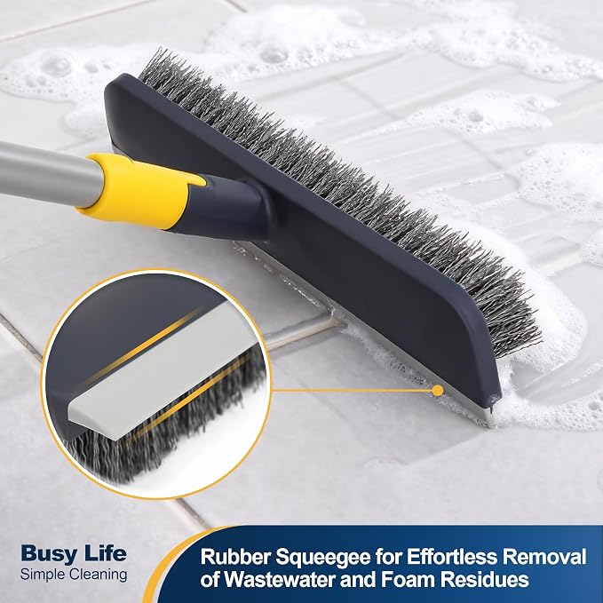 Yocada Floor Scrub Brush Telescopic Handle 2 in 1 Scrape Brush Stiff Bristle - Image 3