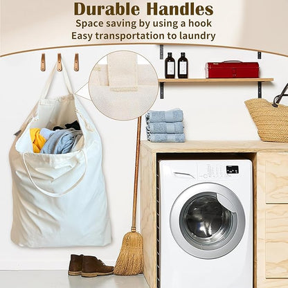 Canvas Laundry Bag 33"x 35", Thick Cotton Laundry Bag with Handles & Drawstring, Extra Large Heavy Duty Washable Basket Liner Hamper Liner Canvas Storage Sack (Beige XL, 1 Pack)