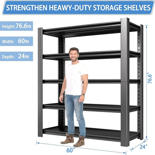 5-Tier Garage Shelving Heavy Duty, 3000 LBS Capacity Metal Storage Rack 76" H x - Image 2
