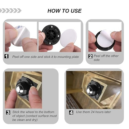 PlusRoc 4 Pack 1 Inch Self Adhesive Paste Caster Wheels - Image 6