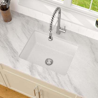 Dcolora 22 Inch Undermount Wet Bar Sink Single Bowl Modern Kitchen Sink White Granite Composite Deep Prep Small Sinks 22"×17"×9",DC-GUW003