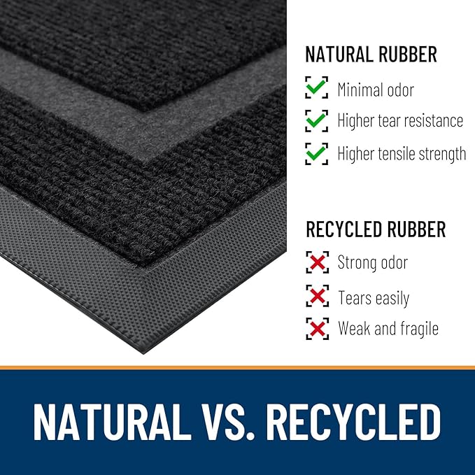 OLANLY Front Door Mat Indoor Outdoor Entrance, Waterproof All-Season, All-Weather Doormat, Sturdy Natural Rubber, Fade Resistant, Low Profile, Easy Clean Patio Porch Entryway Mat, 59x30, Black