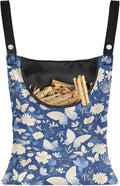 2 Pcs Butterfly and Floral Clothespin Bag with Large Opening Clothes Pins Holder Outdoor and Laundry Bag Hanging Fits for Clothesline Outdoor