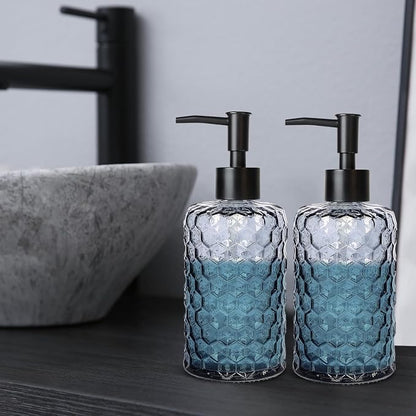Clear Charcoal Blue Glass Soap Dispenser - Image 7