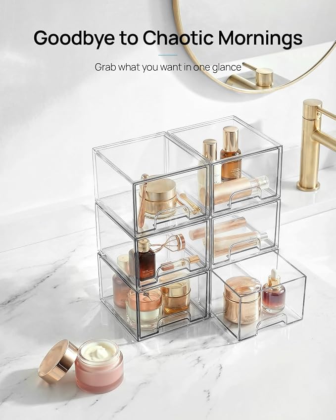 Vtopmart 10 Pack Small Clear Stackable Storage Drawers, Acrylic Bathroom Makeup - Image 3