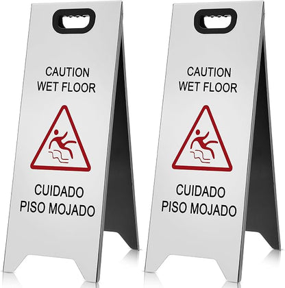 2 Pcs 24 Inch Stainless Steel Wet Floor Sign, Heavy Duty Caution Wet Floor Sign by Unknown