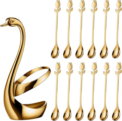 Gold Small Coffee Spoon Holder Set, Swan Base - Image 2