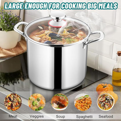 TeamFar 10 Quart Stock Pot, Stainless Steel Tri-ply Large Stockpot Pasta Soup - Image 6