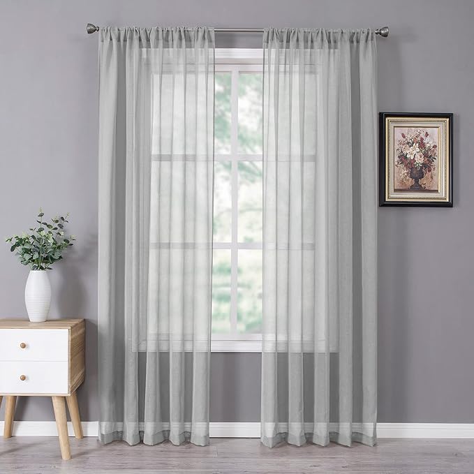 Tollpiz Sheer Curtain Linen Textured Living Room Curtains Sheer Light Filtering by Tollpiz