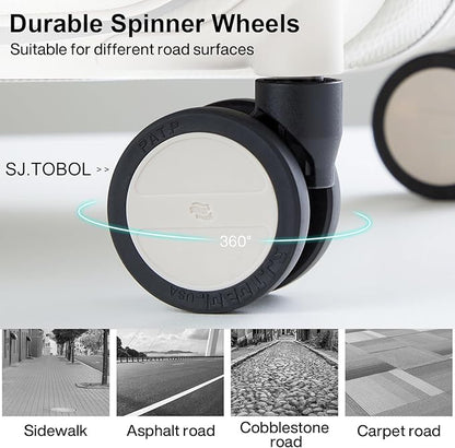 Hanke Multifunctional 26 Inch Checked Luggage Hard Shell Suitcases with Wheels Travel Trunk Style Luggage Large Rolling Suitcase for Women Men(Ivory White)