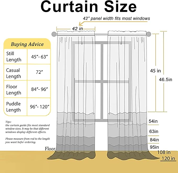 Chyhomenyc White Sheer Curtains 45 Inch Long 2 Panels, Short Voile Drapes - Image 7