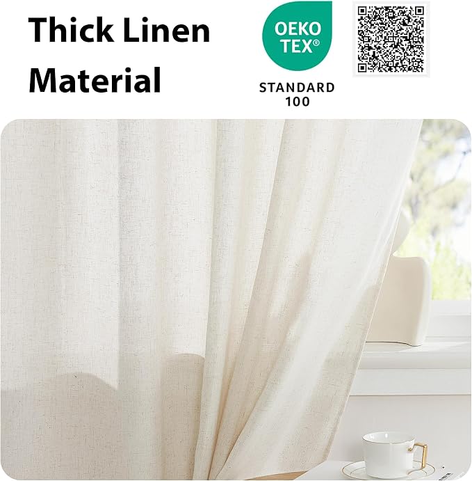 NICETOWN Door Window Curtains 80 inch Length, Farmhouse Linen Textured Front - Image 2