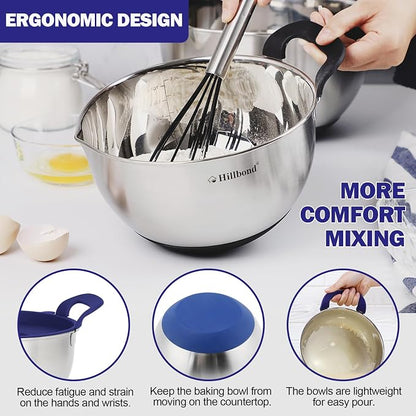 Hillbond Mixing Bowls with BPA Free Airtight Lids Stainless Steel Nesting Bowls - Image 2