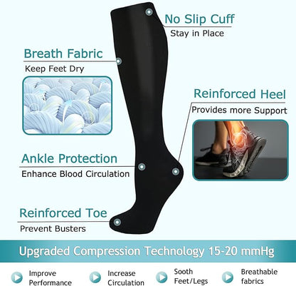 ACTINPUT 8 Pairs Compression Socks for Women & Men,Support Compression Stockings for Medical Running Athletic