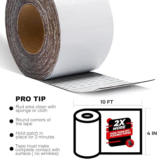 White RV Roof Sealant Tape, 4" x 10' Waterproof Repair Seal Tape – Extra Thick, UV-Resistant, Weatherproof Patch for Permanent Leak Sealing on RVs, Trailers, and Mobile Homes